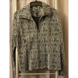 Clara Sun Woo Women's Large Black White Zip Up Blazer Jacket Geometric Stylish